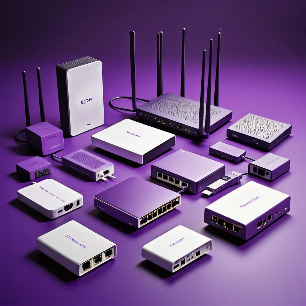 Prompt: Network devices with purple theme