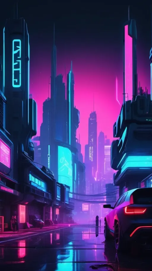 Prompt: A awesome landscape, cyberpunk 3d, realistic,hd, night , future , neon outline 