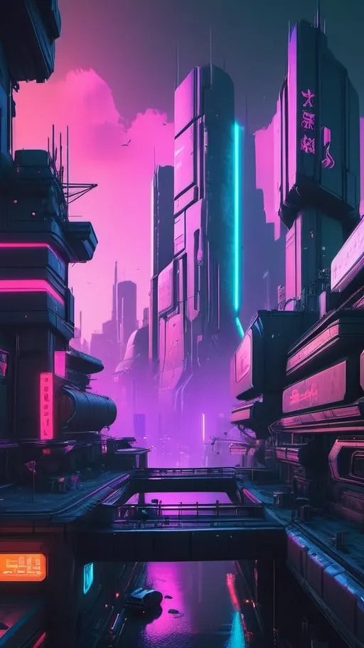 Prompt: A beautiful landscape, cyberpunk 3d