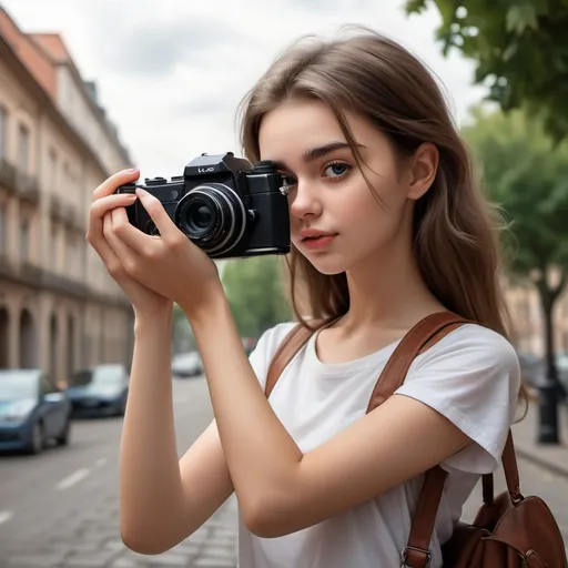 Prompt: A realistic young lady taking pictures