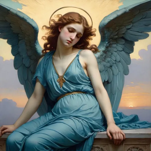 Prompt: fallen angel by alexandre cabanel painting in a blueish color pallet
