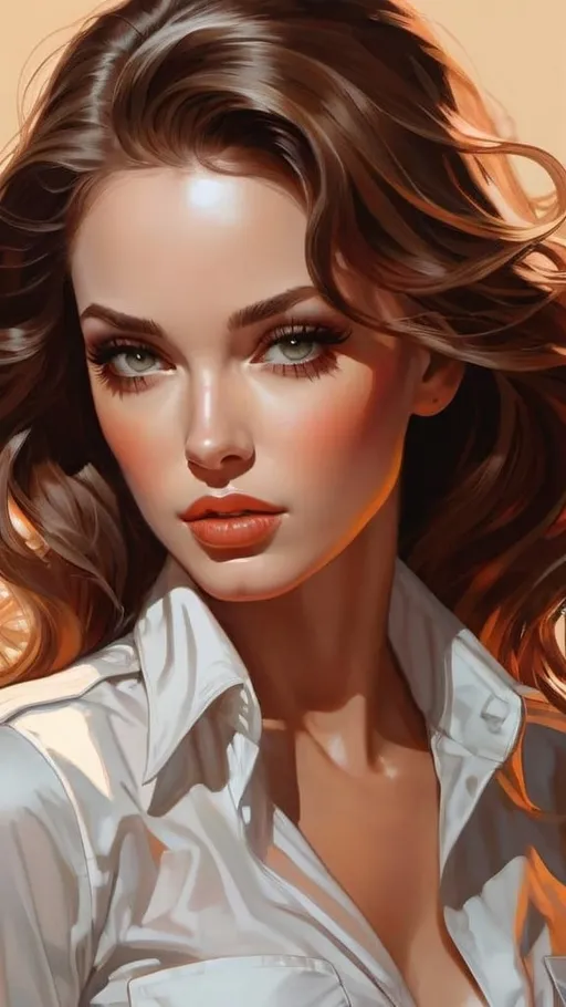 Prompt: Close-up portrait of Kimmy Granger clad in white shirt and pants, evoking the essence of a female Doc Savage, channeled through the artistic synergy of Martin Ansin's sharp lines, Moebius' otherworldly aesthetic blended with Artgerm's polished finish, all wrapped in the sublime comic art beauty characteristic of Joao Ruas, with a nod to José Comas Quesada's unique style, allure as imagined by Vincent L very attractive, glamorous, appealing, classy, majestic, very attractive,,ray tracing, chiaroscuro, global light,