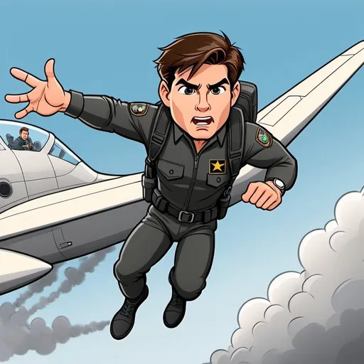 Prompt: mission impossible cartoon jumping out of plane