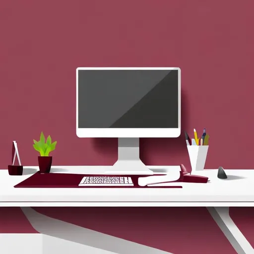 Prompt: I need the background for a powerpoint slide for Introduction to Desk Ergonomics, make pictures realistic, theme colour maroon
