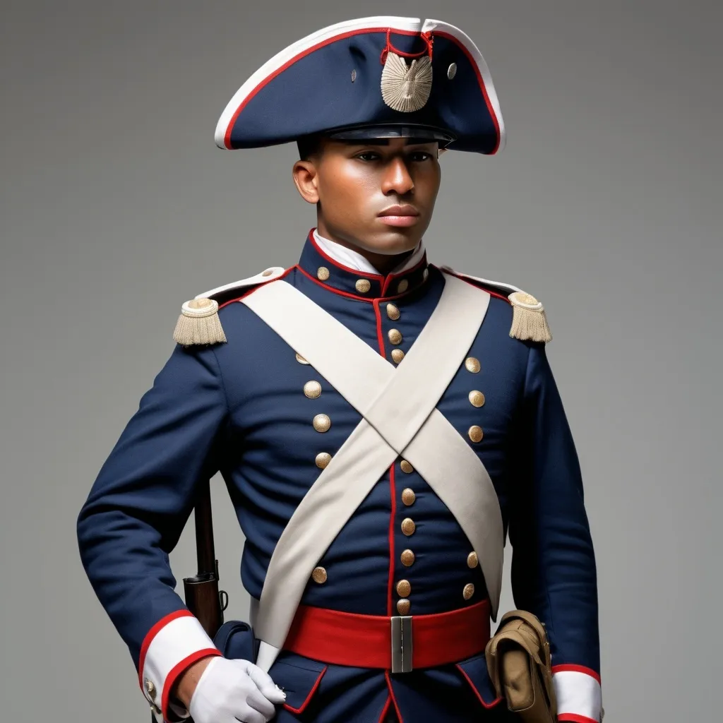 Prompt: continental army soldier with modern style detailed uniform