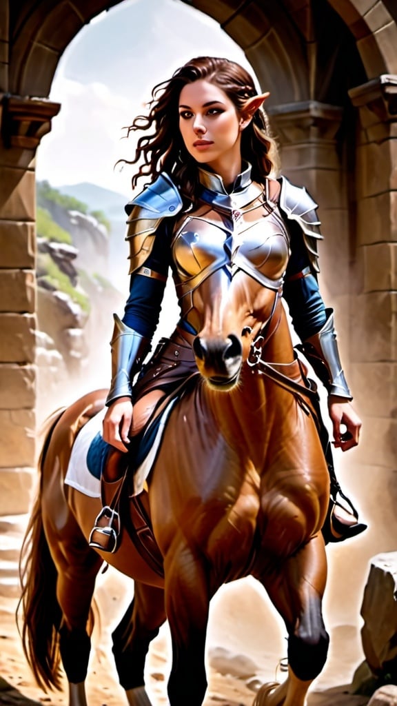 Prompt: hyper-realistic sketch   - female centaur dungeons & dragons art, fantasy character art, illustration, dnd, warm tone