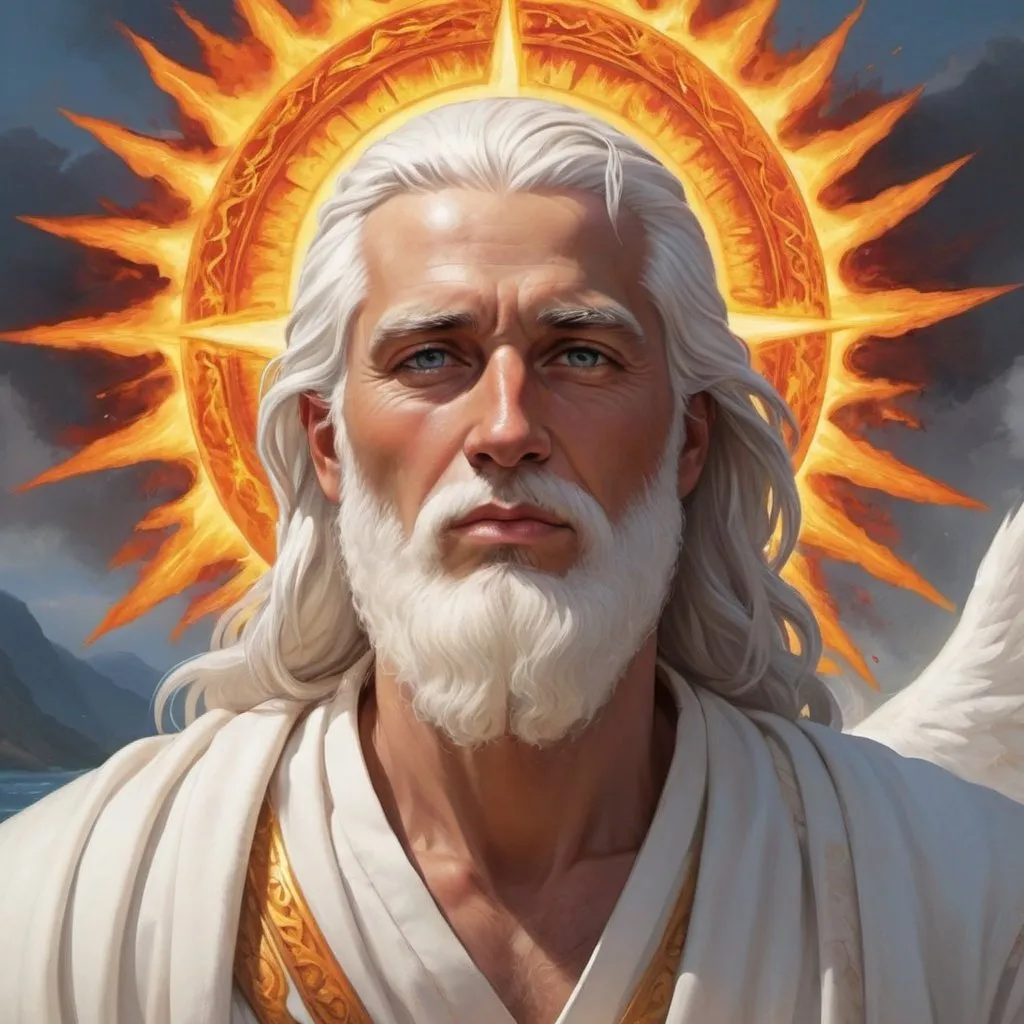 Prompt: His eyes were as a flame of fire; the hair of his head was white like the pure snow; his countenance shone above the brightness of the sun; and his voice was as the sound of the rushing of great waters, even the voice of Jehovah, saying: “I am the first and the last; I am he who liveth, I am he who was slain; I am your advocate with the Father