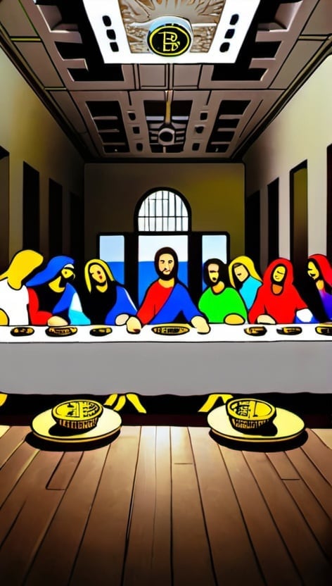 Prompt: The Last Supper WINING bitcoin