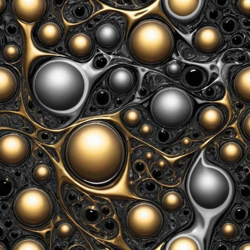 Prompt: I need a pattern image with gold, gray, and black metal liquids tangle