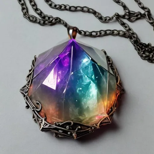 Prompt: A crystal prism necklace in a cartoonish fantasy setting 