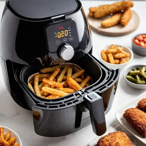 Prompt: image of an air fryer with  some crispy food inside
