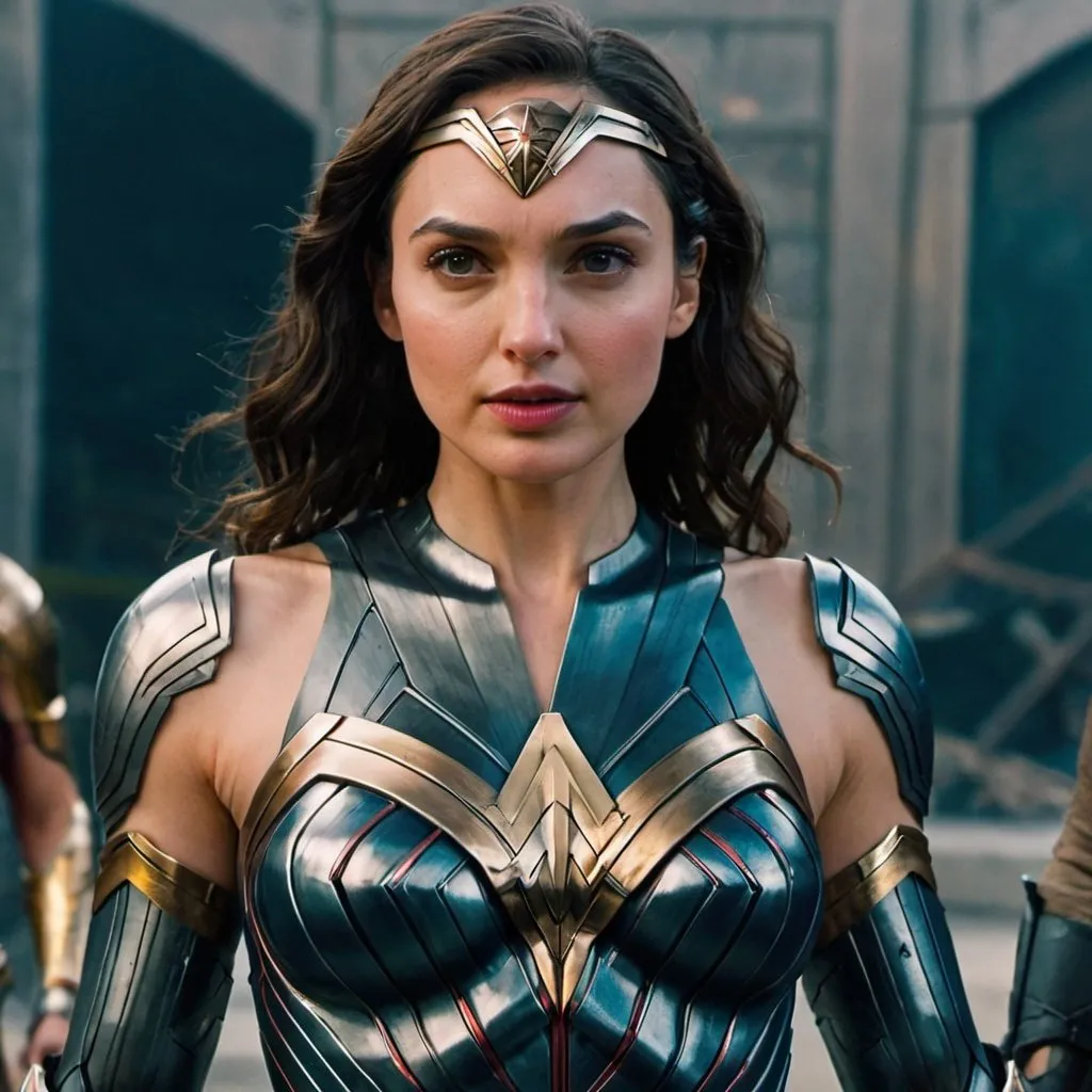 Prompt: Gal Gadot in advanced Wonder Woman upgraded armor suit