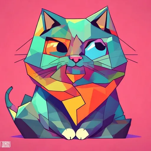 Prompt: Old polygon style cartoon cat in beautiful saturated colours