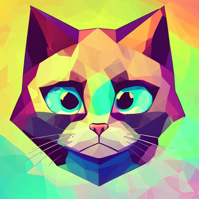 Prompt: Old polygon style cartoon cat in beautiful saturated colours