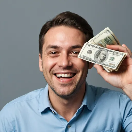 Prompt: A man happy with money in hand
