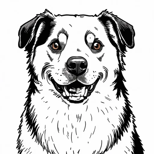 Prompt: A line drawing of a dog’s smiling face