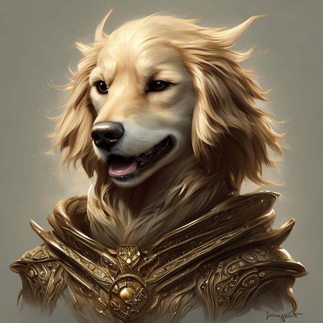 Prompt: Anthropomorphic golden retriever. In the style of D&D, fantasy, intricate, elegant, highly detailed, digital painting, artstation, concept art, matte, sharp focus, illustration 