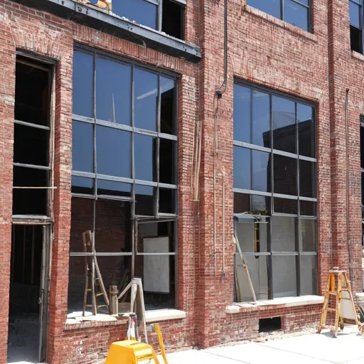 Prompt: construction repair on red brick industrial commercial building