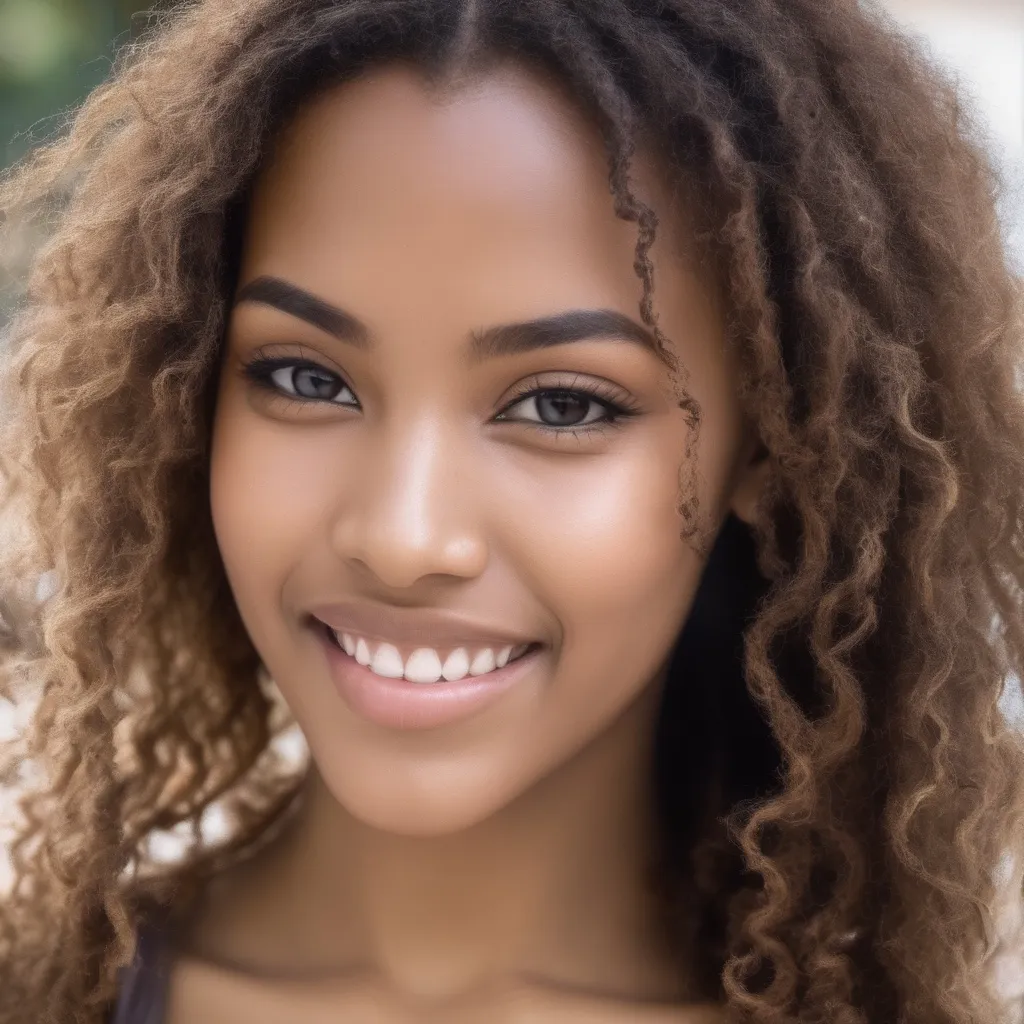 Prompt: jeune femme dakaroise, 1,75m yeux marrons, extrement belle , peau claire. souriante cheuveux noirs tresses