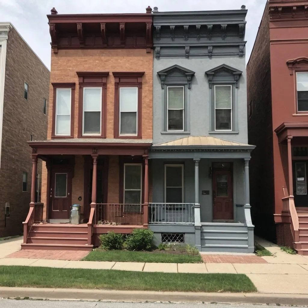 Prompt: house next to side walk....downtown house.  townhouse downtown house with store front
