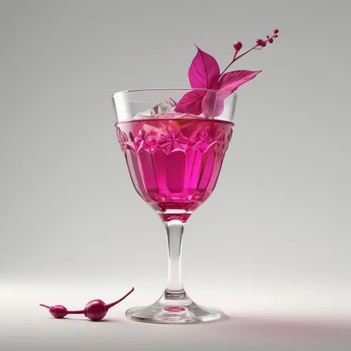 Prompt: Antique Fuchsia Cocktail, hero shot angle, clean and off white backdrop, Strong and even lighting, ultra realistic, kodak 70mm, octane render, 8K, HD. --ar 2:3 --v 6.1