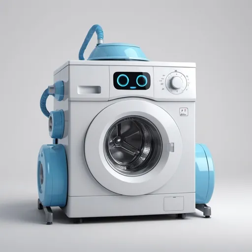 Prompt: washing machine robot , with color shade of blue, looking move and cartoonish 