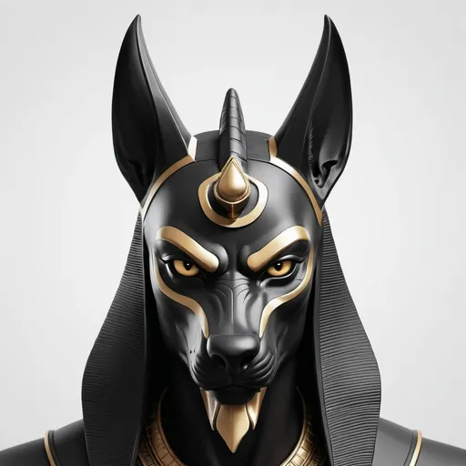 Prompt: create angry anubis face front looks, in black and white shilouete with simple line, make it solid background 