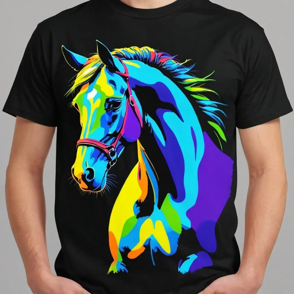 Prompt: Horse printed on a T-shirt of different colours 