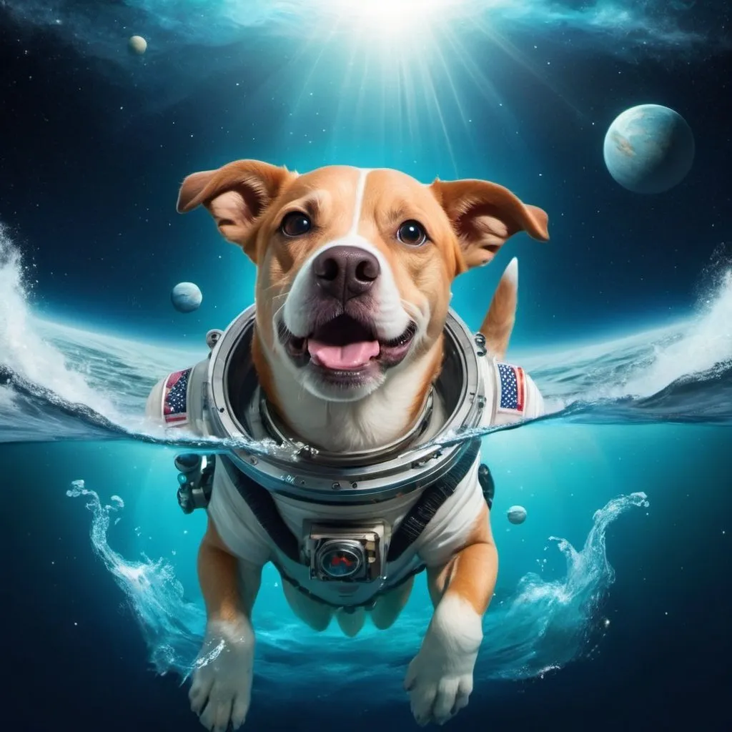 Prompt: make a dog in the ocean in
 space 