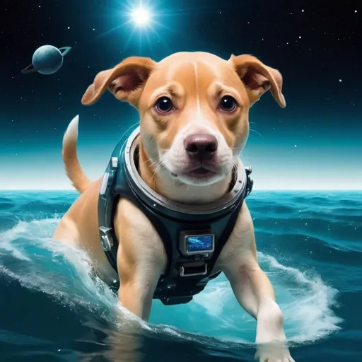 Prompt: make a dog in the ocean in
 space 