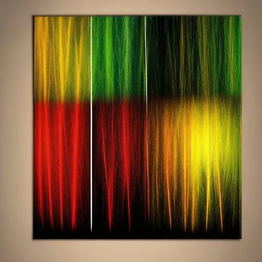 Prompt: wall art brush trails of green, yellow, red and black soft lighting