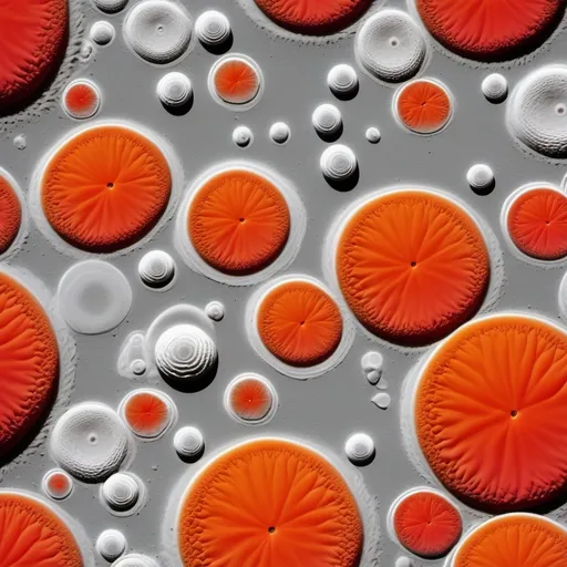 Prompt: Microbios  vistos por un telescopio color mandarina  blanco rojos