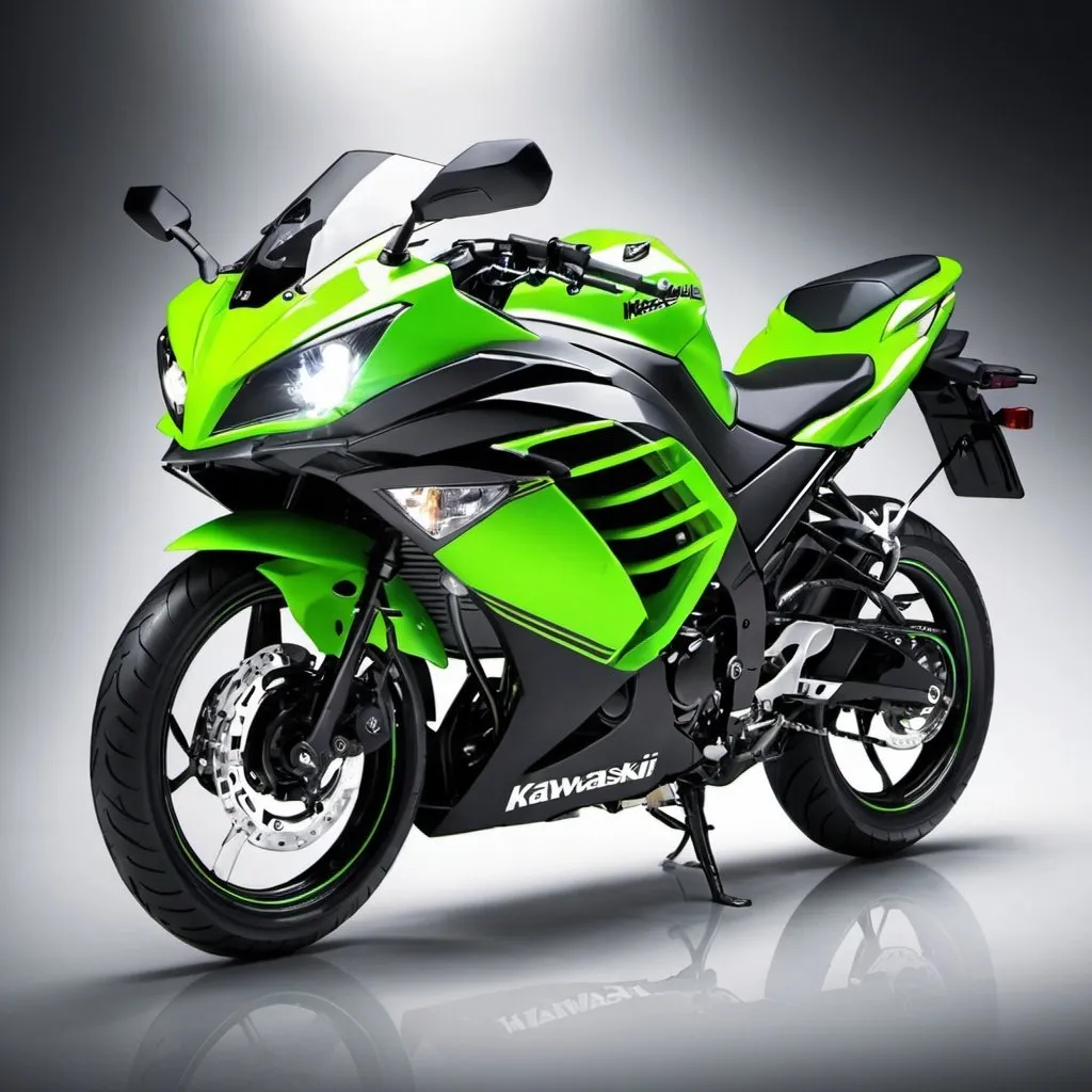 Prompt: Kawasaki Ninja 300 but with updated LED lights