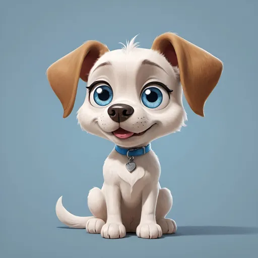 Prompt: A female cartoon dog with head turned a little and blue eyes