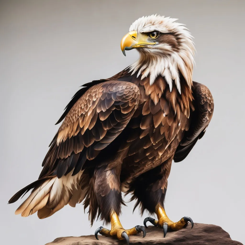 Prompt: Medium sized strong eagle with brown and green feathers full body picture 
