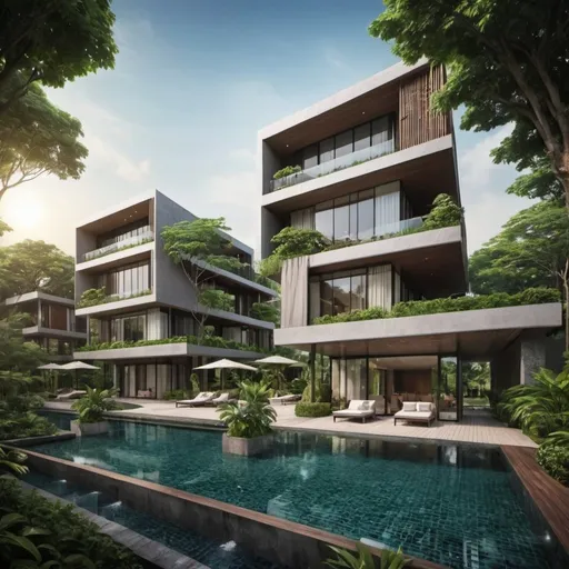 Prompt: Luxury, ultramodern, nature village and located in the middle of Bangkok, Thailand