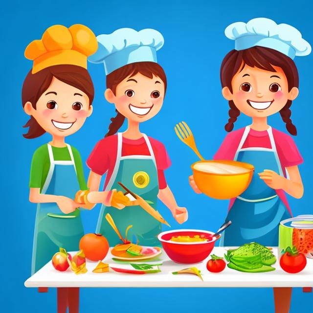 Prompt: kids cooking illustrations

