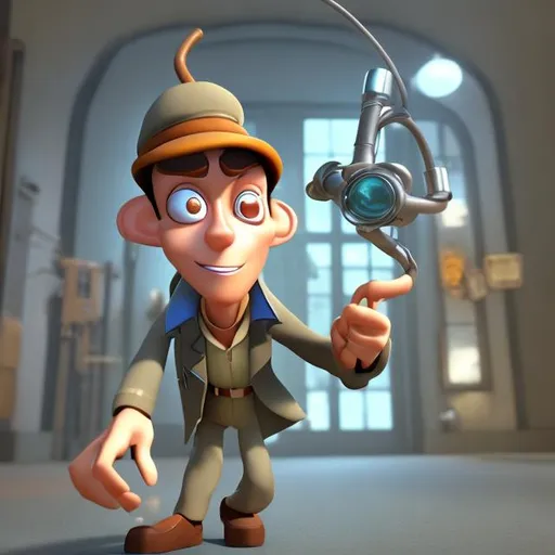 Prompt: creat inspector gadget in pixar version with some gadgets
