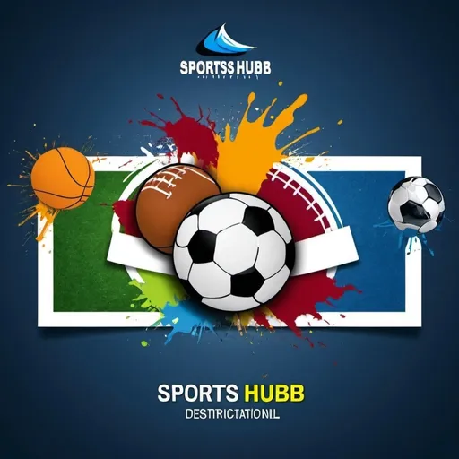 Prompt: i wanna design a banner, heading should  be THE SPORTS HUB,its should be related to major sports like cricket football basketball tennis ,it should have the under th heading "your ultimate sports destination"and underneAth it Get latest scores,updates ,highlights