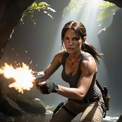Prompt: Lara croft, action dynamic shot, photorealistic, cinematic lights, dreaming-like by max webb --ar 5:6 --style raw --stylize 300