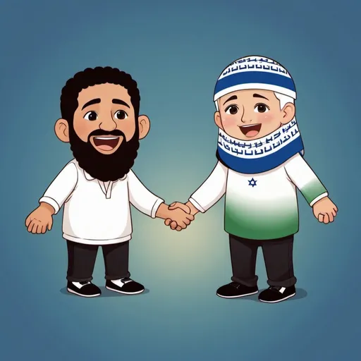 Prompt: israel and palestine holding hands and singing