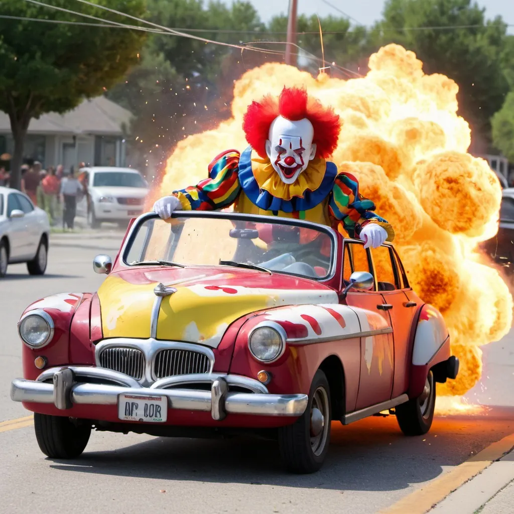 Prompt: clown car exploding