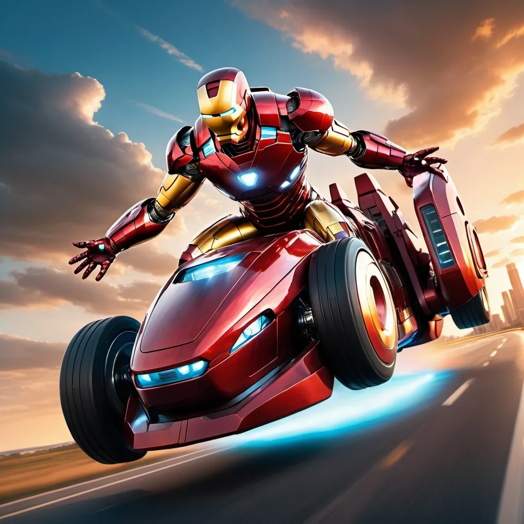 Prompt: iron man en un carro volador 