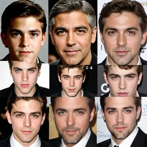 Prompt: Morph faces of young George Clooney, Christian Bale, Ben Affleck, Robert Pattinson, and Jensen Ackles