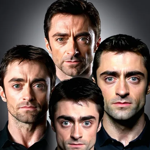 Prompt: Morph faces of Hugh Jackman, Daniel Radcliffe, and Henry Cavill 