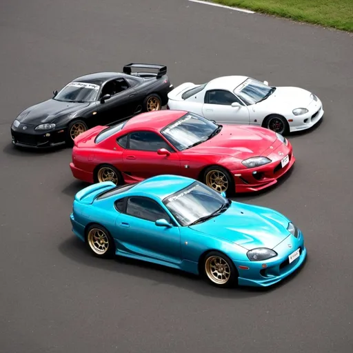 Prompt: Morph Mark mk IV 4 Toyota JZA80 Supra and Mazda FD RX-7