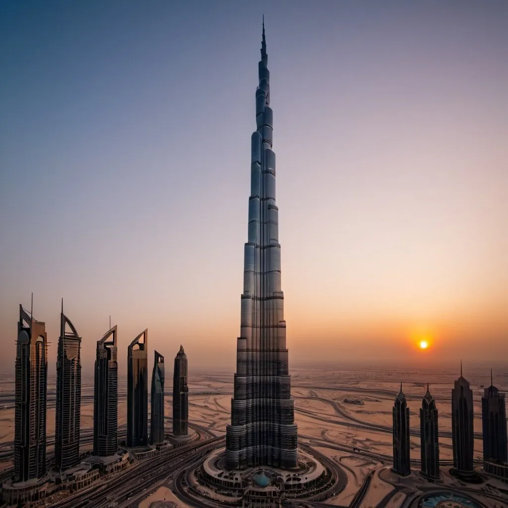 Prompt: sunset with burj khalifa 8k