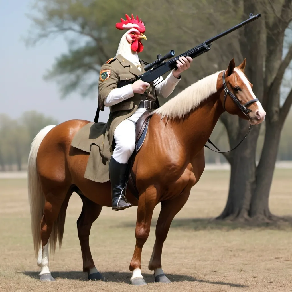 Prompt: a half horse half chicken with a sniper