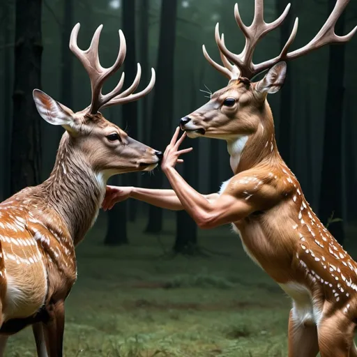 Prompt: a ultra realistic picture of a deer boxing a person 