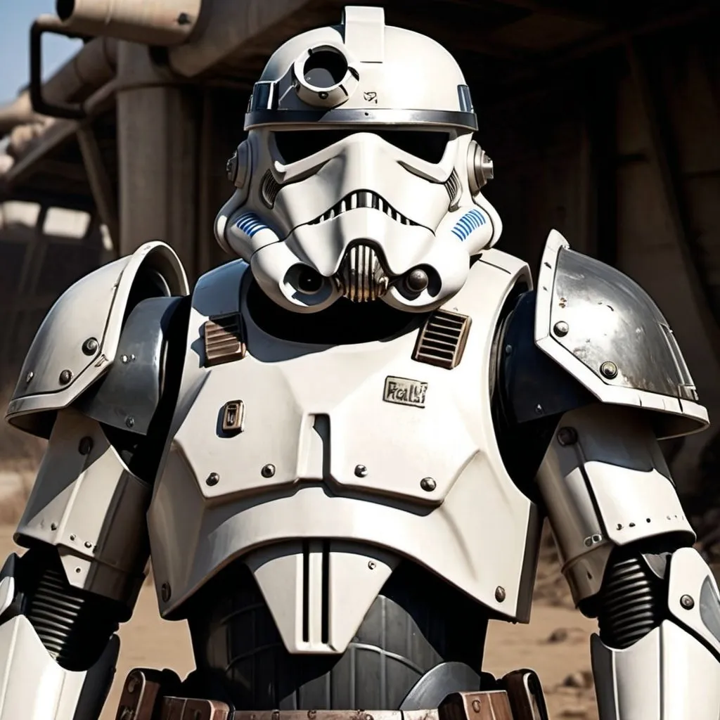 Prompt: fallout power armor themed like star wars storm trooper
